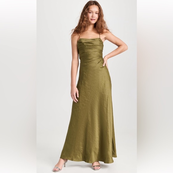 Aje Clarice Draped Maxi Dress, Deep Olive, US 4/UK 8. Beautiful green linen gown - Picture 6 of 6